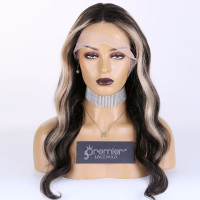 20 inches Brown Blonde Highlights Human Hair 13"×4" Lace Front Wigs Body Wave
