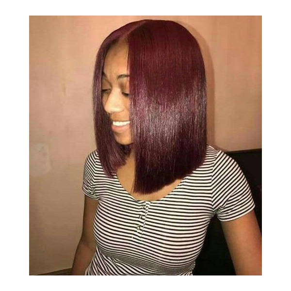 Burgundy Hair Color #99J Blunt Cut Bob Silky Straight Lace Front  