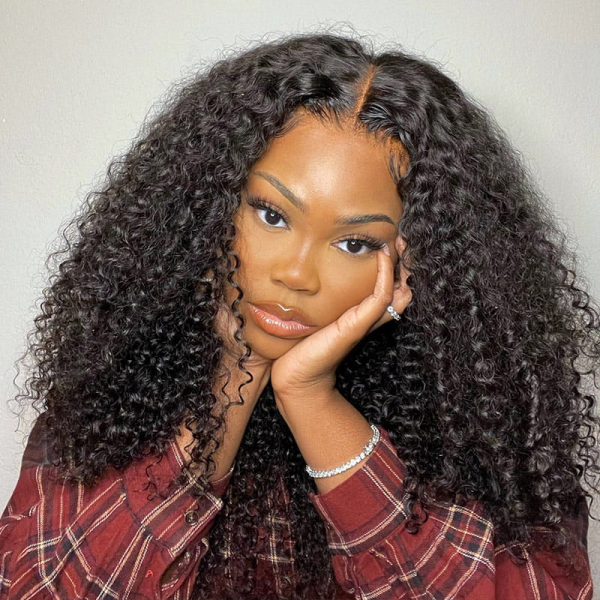 Glueless V Part Wigs Kinky Curly Indian Remy Human 