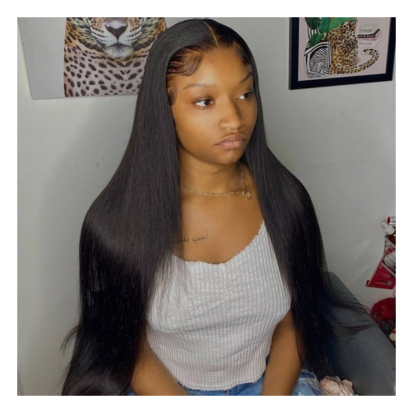 Indian Remy Hair Middle Part Yaki Straight Natural Looking Glueless Lace  Part Lace 