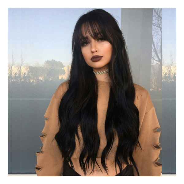 Black Long Straight Hair With Bangs Anatomic 360°Lace Wigs,150% Thick  Density ,Pre-Plucked 