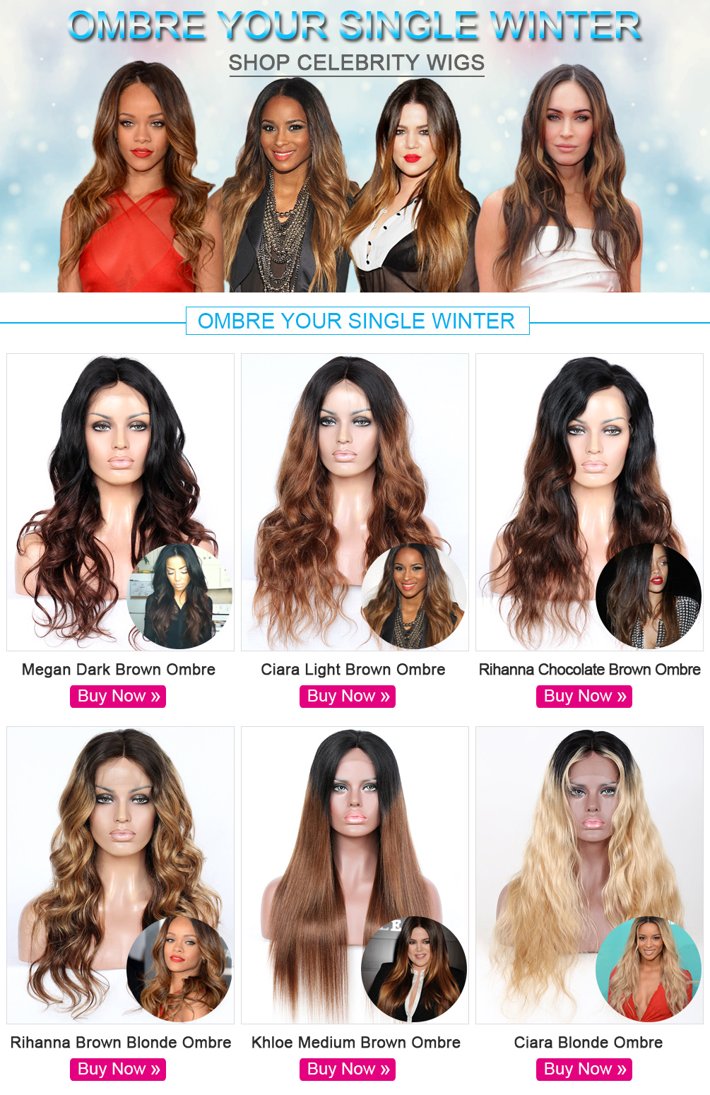 Ombre Your Single Winter with celebrity ombre lace front wigs 